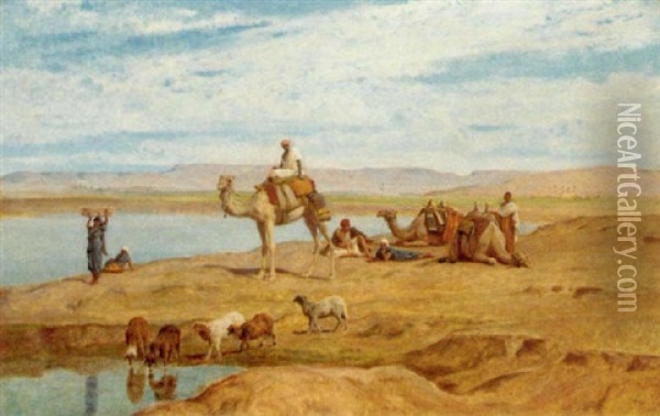 Waiting For The Dahabeyah, On The Banks Of The Nile Oil Painting - Frederick Goodall