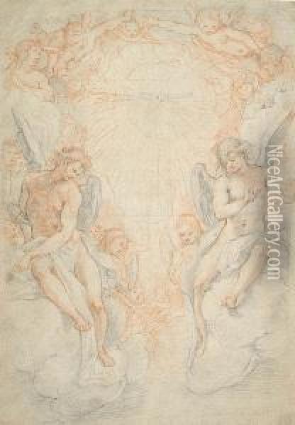 The Holy Ghost Surrounded By Angels Oil Painting - Federico Zuccaro