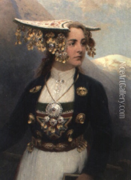 Madchen In Tracht Oil Painting - Josef Bueche