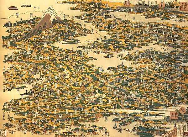 Famous Places on the Tokaido Road in One View (Tokaido meisho ichiran) Oil Painting - Katsushika Hokusai