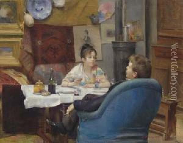 Studio Lunch Oil Painting - Henry Siddons Mowbray