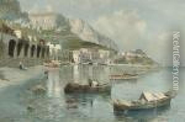 Fishermen In The Bay Of Marina Grande, Capri Oil Painting - Attilio Pratella