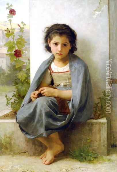 La Tricoteuse (The Little Knitter) Oil Painting - William-Adolphe Bouguereau