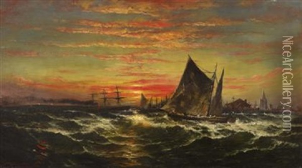 Sunset On The Harbor Oil Painting - James Hamilton
