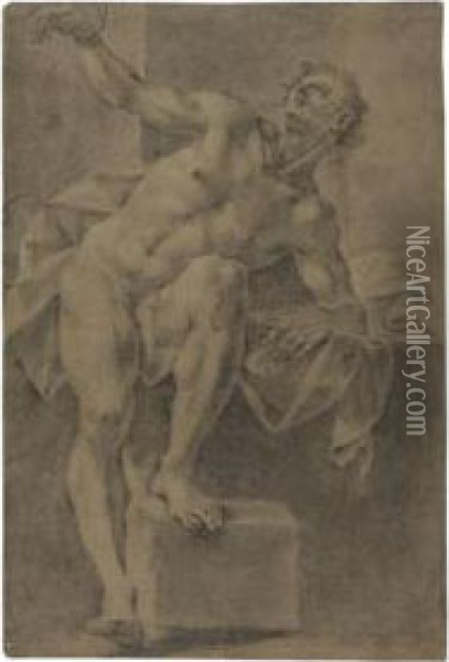 A Seated Male Nude Academy In The Pose Of A Prisoner Oil Painting - Francesco Monti