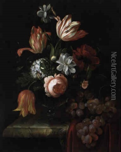 Blumenstraus Von Tulpen, Rosen, Gardenien Und Einem Schneeball Oil Painting - Anna Elisabeth Ruysch