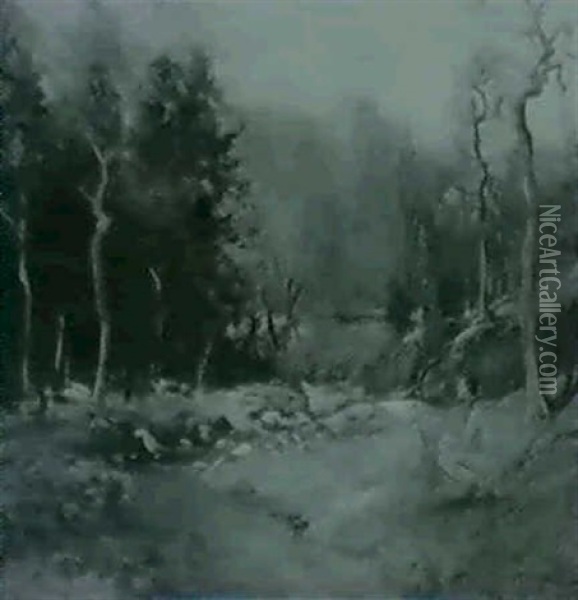 Indian Along Woodland Stream Oil Painting - Arthur Clifton Goodwin