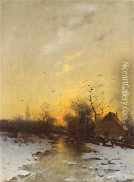 Winterabend Oil Painting - Heinz Flockenhaus