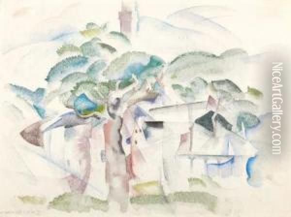 Trees And House (provincetown) Oil Painting - Charles Demuth