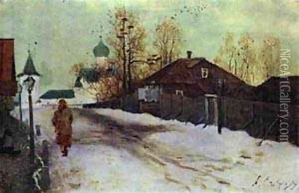 Mikhailovsky Street In Novgorod 1899 Oil Painting - Andrei Petrovich Ryabushkin