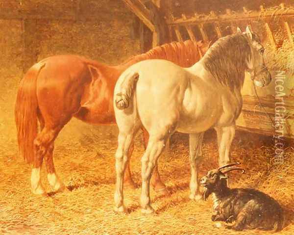 Horses and a goat in a stable Oil Painting - John Frederick Herring Snr