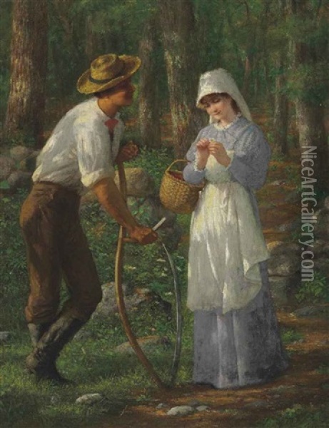 Pastoral--he Loves Me, He Loves Me Not Oil Painting - Enoch Wood Perry