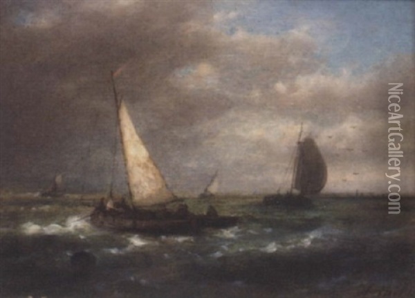 Barges In A Stiff Breeze Oil Painting - Abraham Hulk the Elder