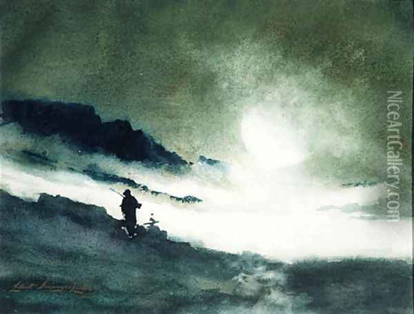 Moon Rising over Fog Clouds Oil Painting - Elliott Dangerfield