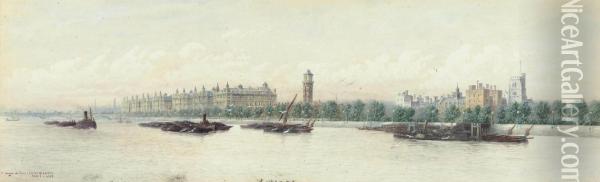 St. Thomas's Hospital And Lambeth Palace Viewed From Thethames Oil Painting - Frederick E.J. Goff