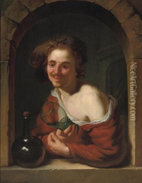 The Merry Drinker Oil Painting - Louis de Moni