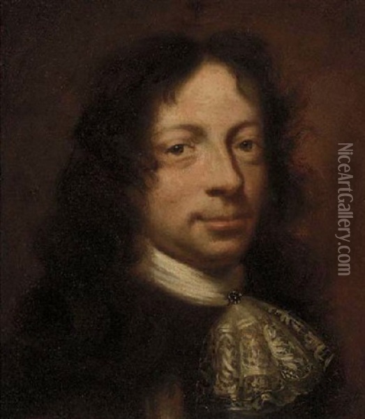 Portrait Of A Gentleman In A Lace Cravat Oil Painting - Sir John Baptist de Medina