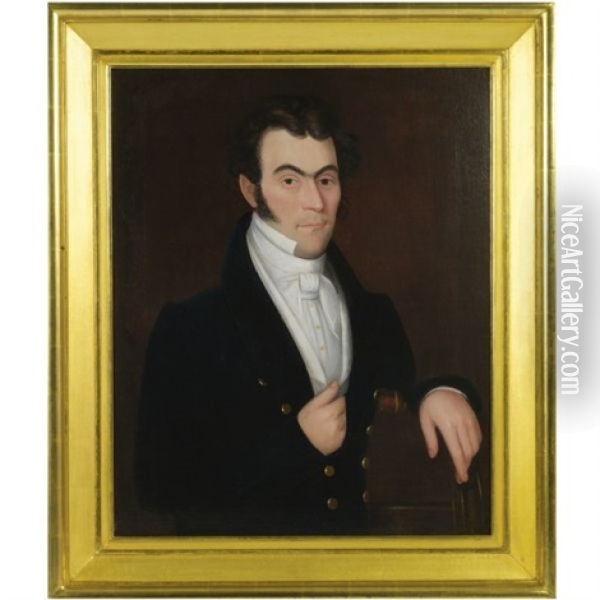 Portrait Of A Dark Haired Gentleman Oil Painting - Ammi Phillips
