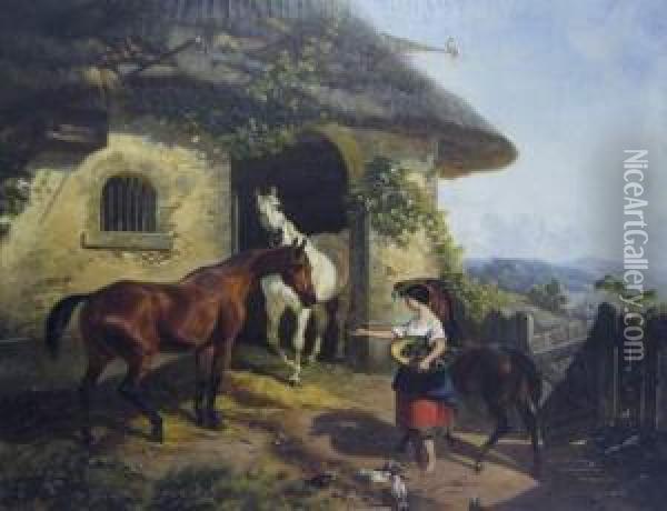 La Jeune Fille Aux Chevaux Oil Painting - Hermann Aug. Theodor Tunica