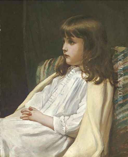 Portrait of a girl, seated three-quarter length, in a white dress Oil Painting - Blanche F MacArthur