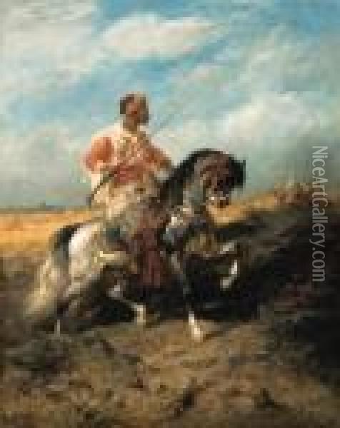 An Arab Horseman Oil Painting - Adolf Schreyer