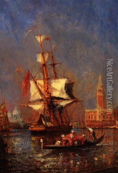 Segelschiff Und Eine Gondel Vor Dem Markusplatz In Venedig Oil Painting - Paul Charles Emmanuel Gallard-Lepinay