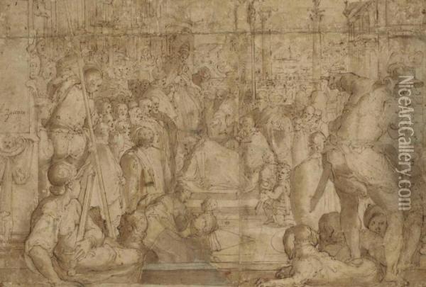 La Soumission De L'empereur Frederic Barberousse Au Pape Alexandre Iii Oil Painting - Federico Zuccaro