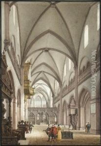Inneres Des Basler
 Munsters Oil Painting - Johann Jakob Neustuck