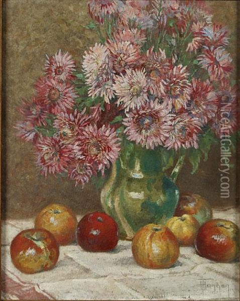 Nature Morte Aux Pommes Et Fleurs Oil Painting - Theodore Hannon