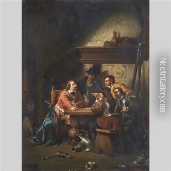 Cavaliers In Discussion Oil Painting - Johannes Christoffel Vaarberg