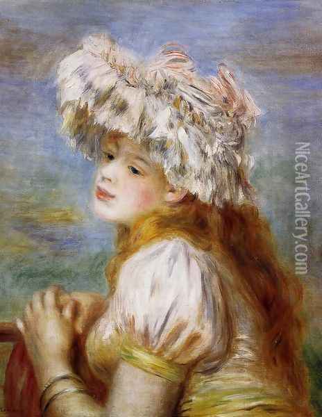 Girl In A Lace Hat Oil Painting - Pierre Auguste Renoir