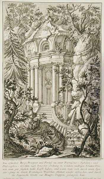 Temple in a garden, engraved by Jacob Andreas Fridrich 1714-79 Oil Painting - Schubler, Johann Jacob