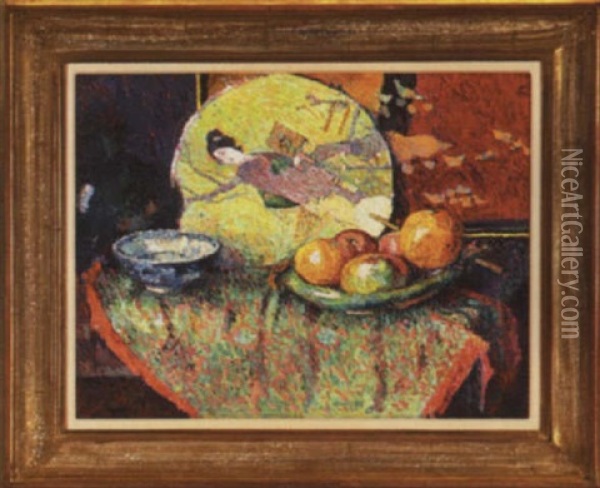 Still Life With Japanese Fan Oil Painting - James Brown