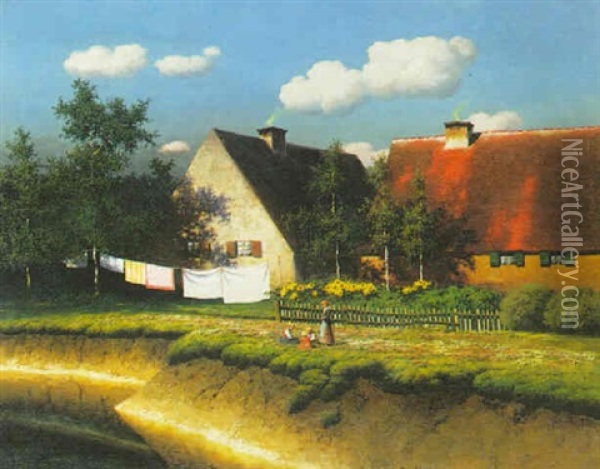 The House With The Sunflowers Oil Painting - Paul Wilhelm Keller-Reutlingen