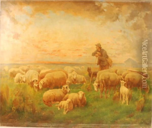 Berger Au Coucher Dusoleil Oil Painting - Franz De Beul