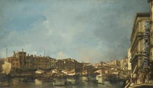 Venice, A View Of The Rialto Bridge, Looking North, From The Fondamenta Del Carbon Oil Painting - Francesco Guardi