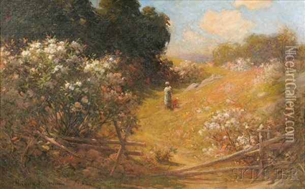Mother And Child Picking Wildflowers Oil Painting - Herbert Cyrus Farnum