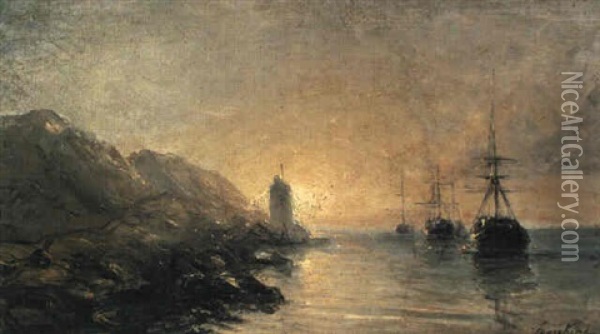 Coucher De Soleil Sur La Mer Oil Painting - Johan Barthold Jongkind