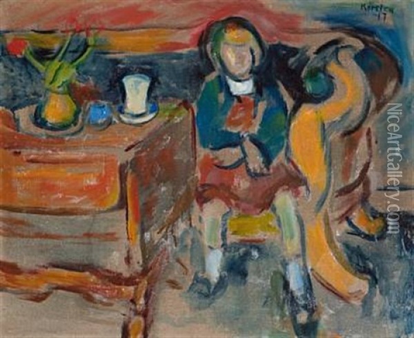 Alise I Sofaen Oil Painting - Ludvig Peter Karsten