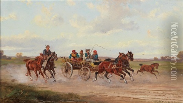 Hungarian Market Wagon Oil Painting - Alfred (A. Stone) Steinacker