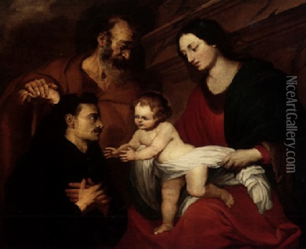 The Holy Family With A Donor Oil Painting - Orazio Ferraro