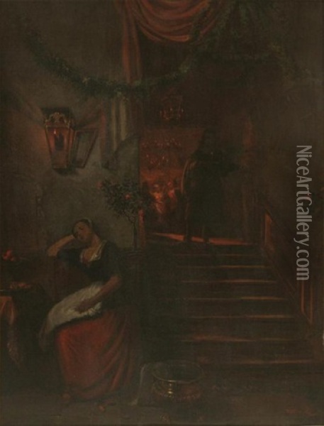 Evening Scene With Resting Maid Oil Painting - Hubertus van Hove