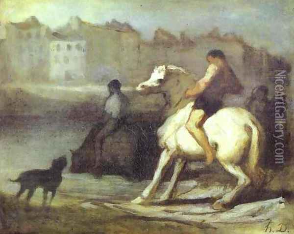 The Horses Drink Oil Painting - Honore Daumier