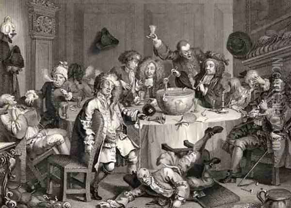 A Midnight Modern Conversation from The Works of William Hogarth Oil Painting - William Hogarth