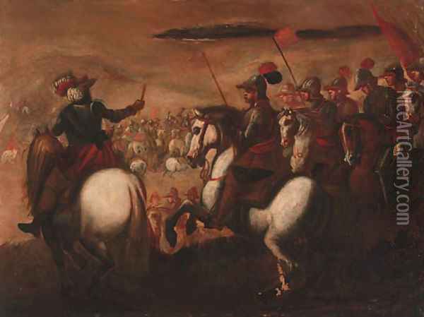 Cavalrymen on a battlefield Oil Painting - Carlo Coppola