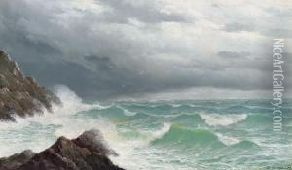 A Rocky Coastline Oil Painting - David James