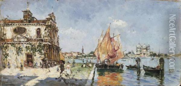 A Walk On The Promenade, Venice Oil Painting - Martin Rico y Ortega