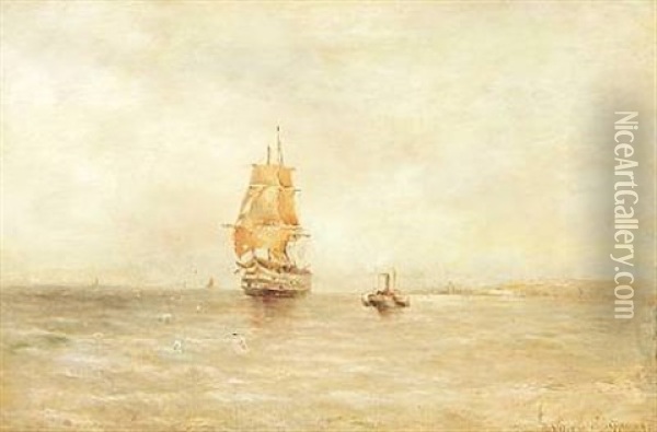 A Seascape With A Sailing Ship And A Steamer Oil Painting - Gustave de Breanski