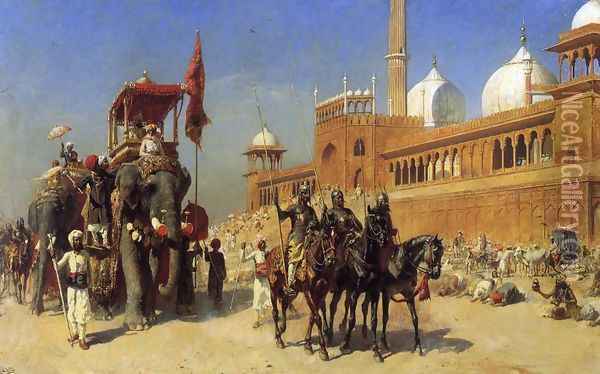 Great Mogul And His Court Returning From The Great Mosque At Delhi India Oil Painting - Edwin Lord Weeks