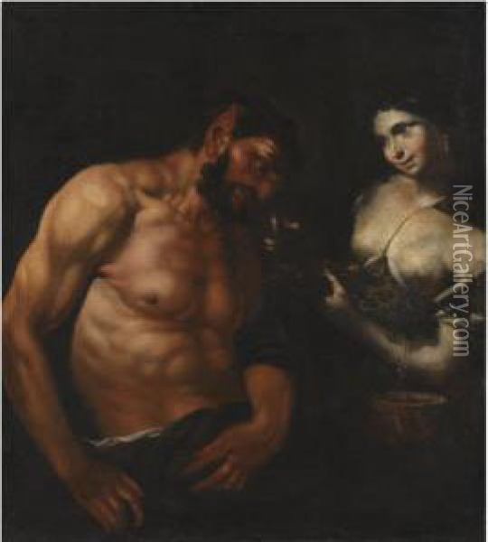 A Nymph And A Satyr Oil Painting - Johann Karl Loth
